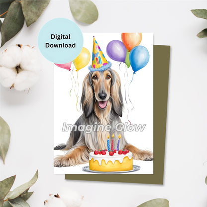 Afghan Hound dog birthday card, perfect as a printable greeting.