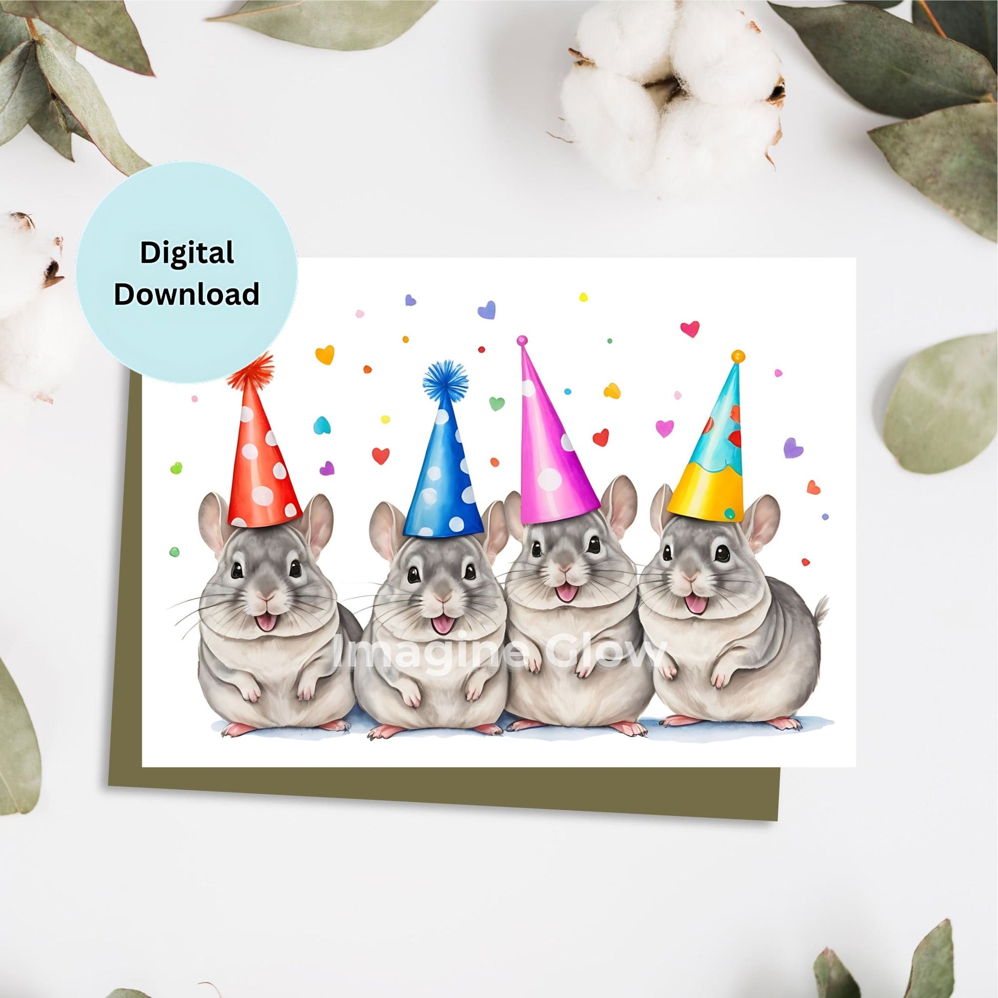 Chinchilla birthday card with a cute illustration of a chinchilla.