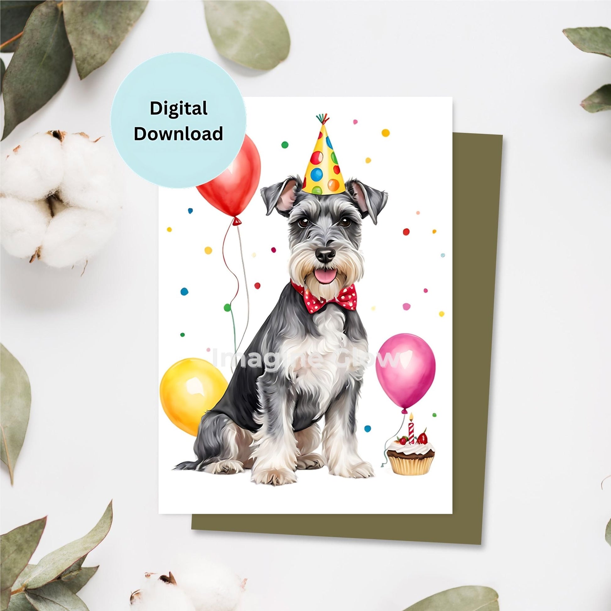 Printable Schnauzer dog birthday card design