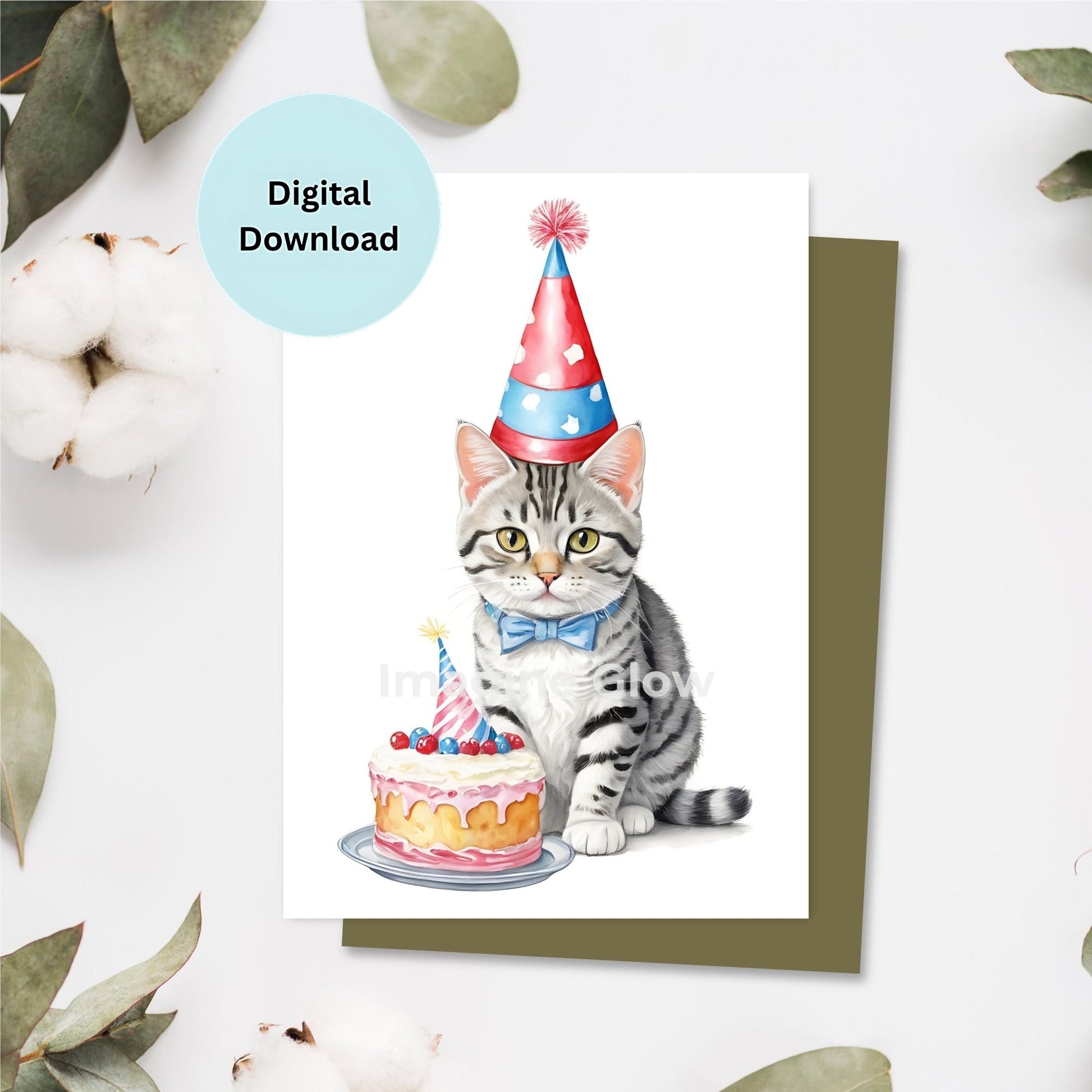 Fun and playful American Shorthair cat birthday card for cat lovers.