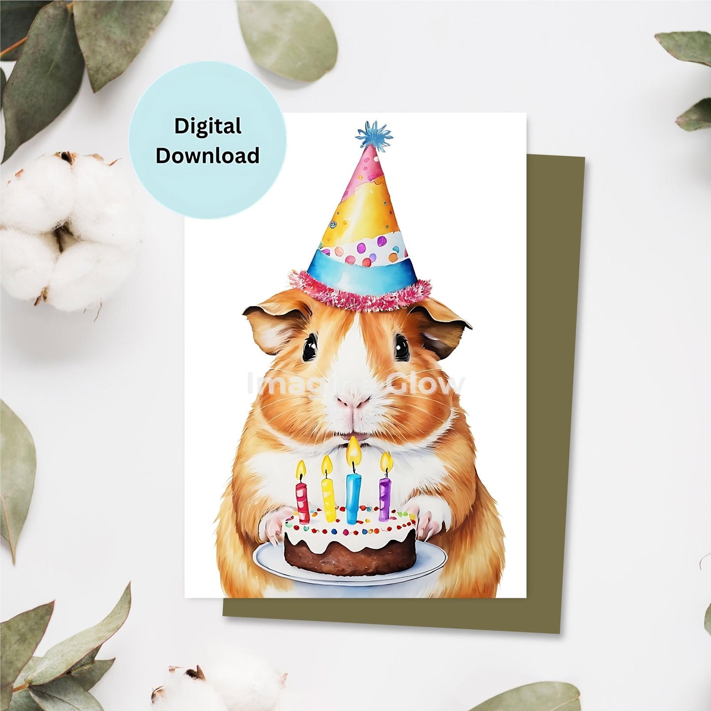 Guinea pig birthday card printable with a cute animal illustration