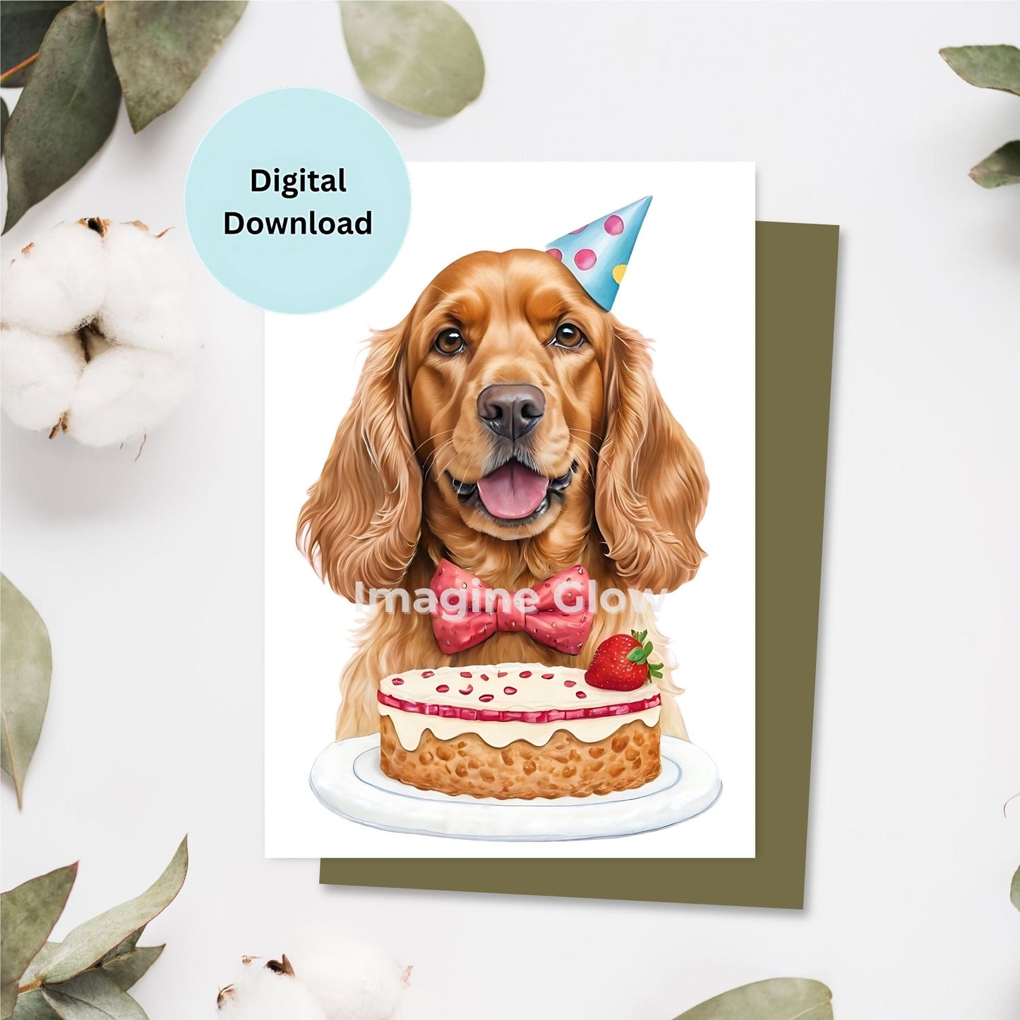 Printable birthday card featuring an adorable Cocker Spaniel dog