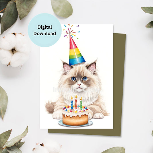 Printable Ragdoll cat birthday card design