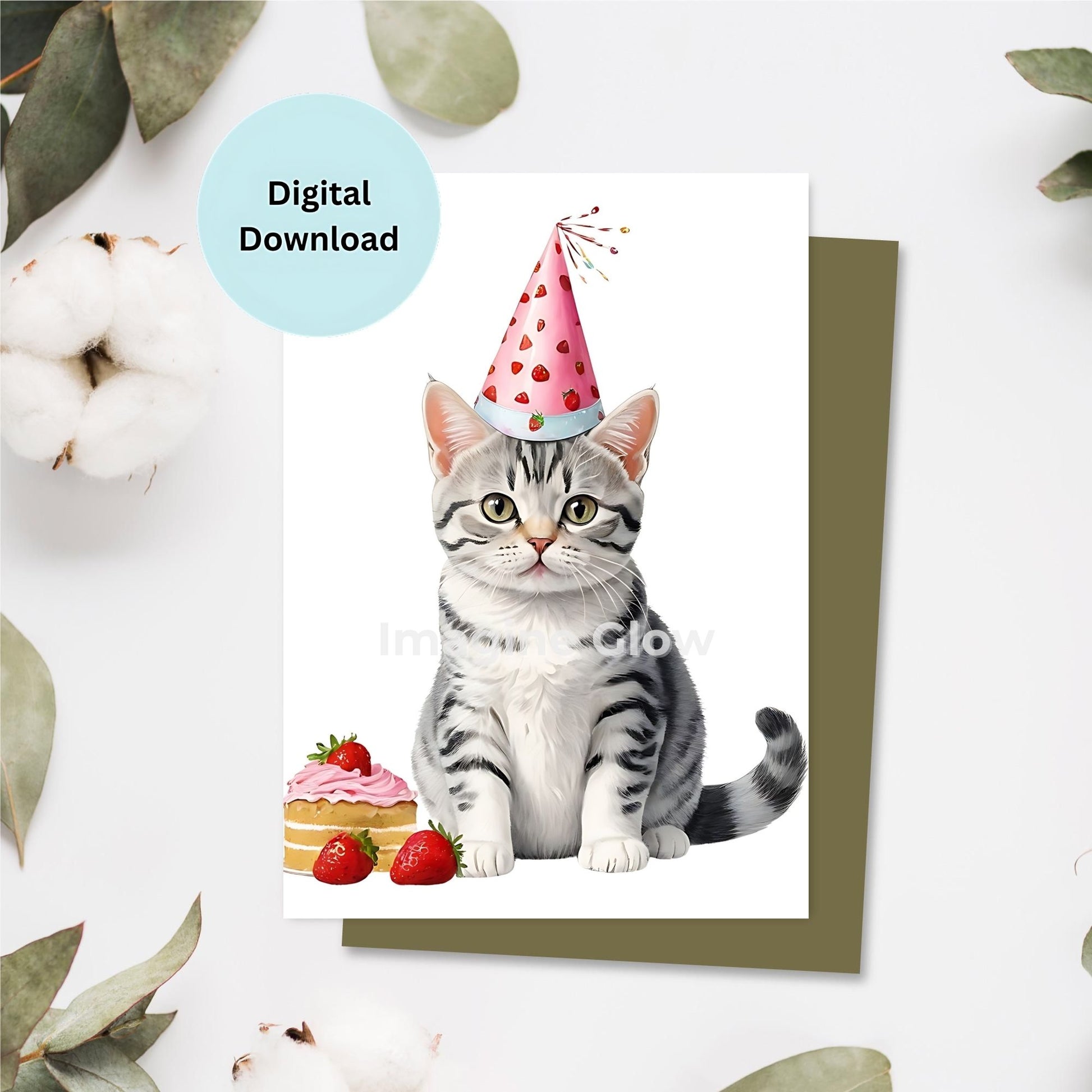 Cute printable birthday card with an American Shorthair cat design.