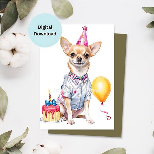 Printable Chihuahua dog birthday card for a special celebration