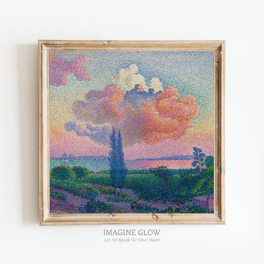Whimsical vintage wall art of rainbow and cloud scene