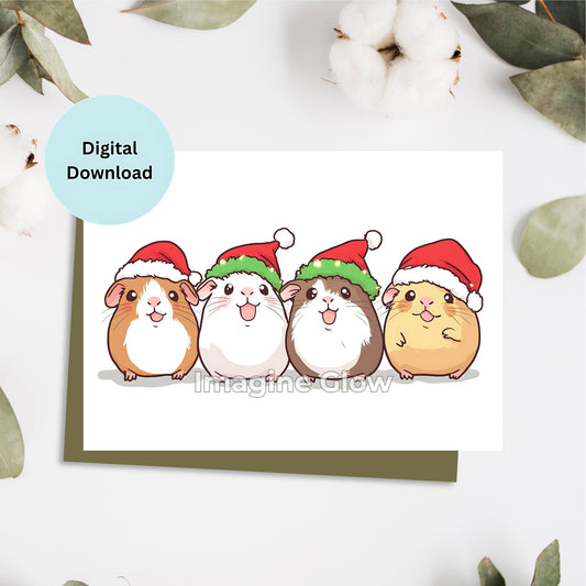 Guinea Pig Christmas Card - Printable Pet Holiday Card for Animal Lovers