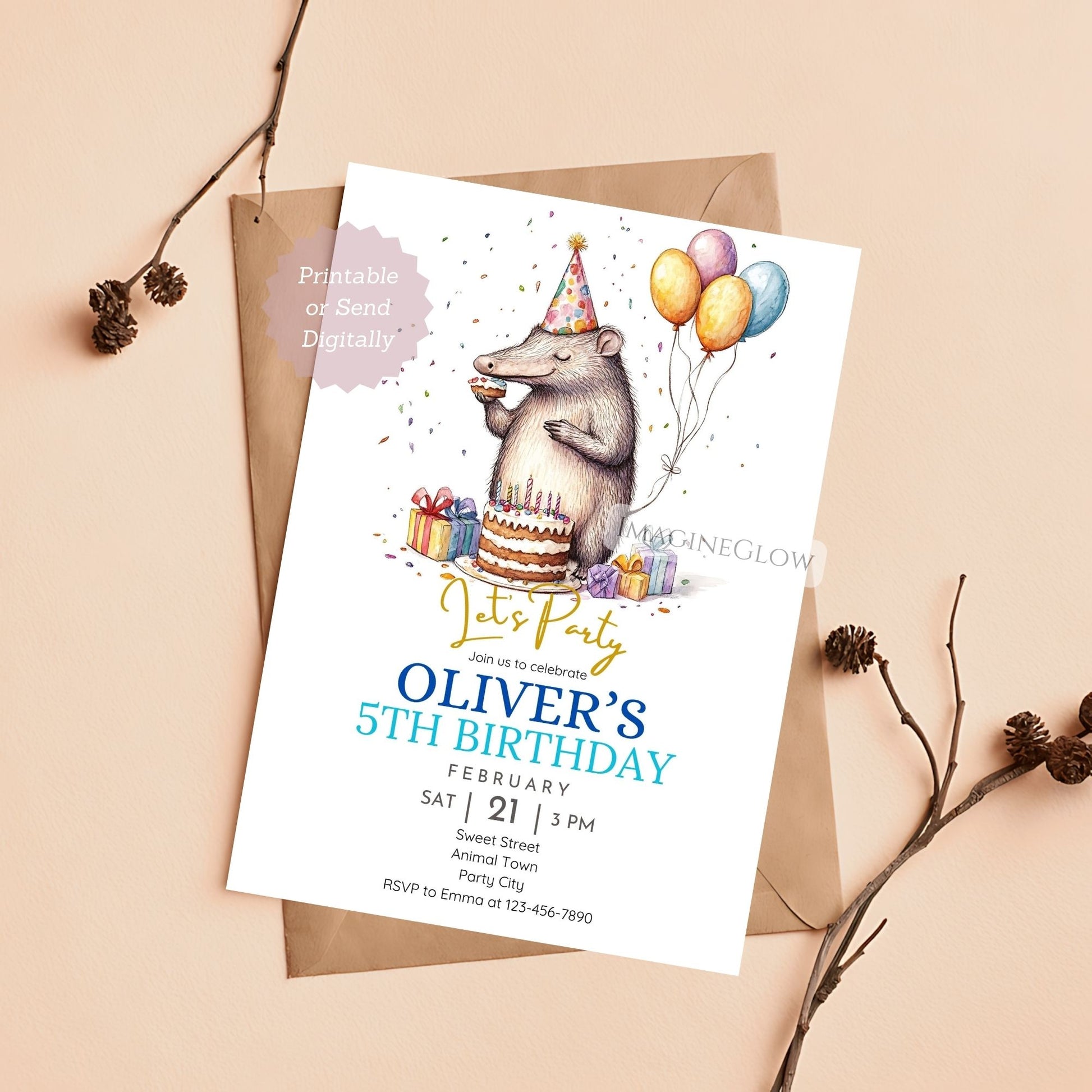 Cute anteater birthday invitation for kids
Editable anteater party invite


