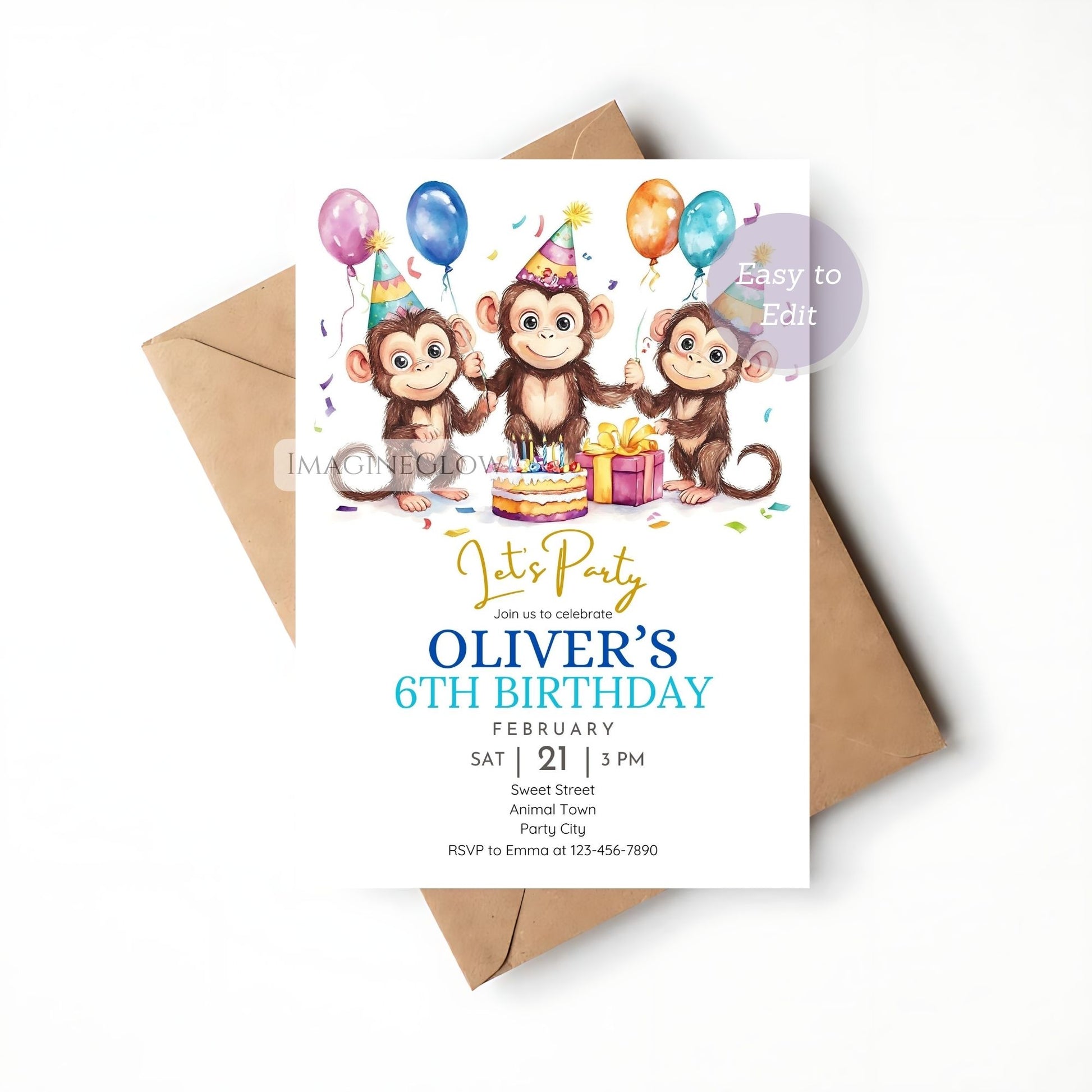 Cute monkey invite for first birthday celebration
