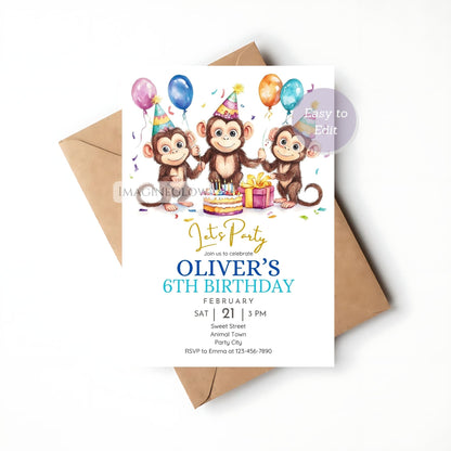 Cute monkey invite for first birthday celebration
