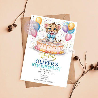 Leopard birthday invite with safari theme for boys
