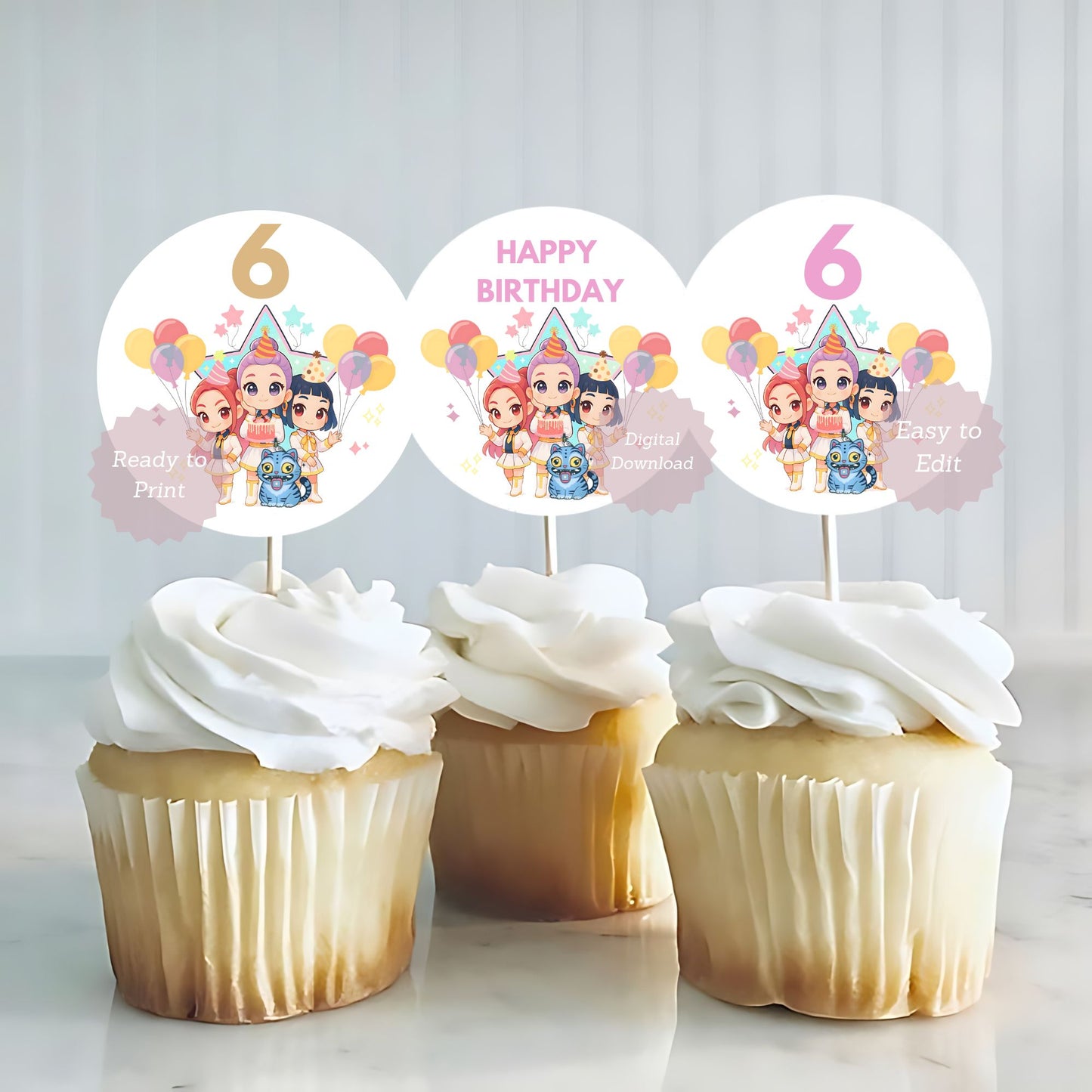 kpop demon hunters cupcake toppers
huntrix anime cupcake toppers
anime birthday cupcake toppers
