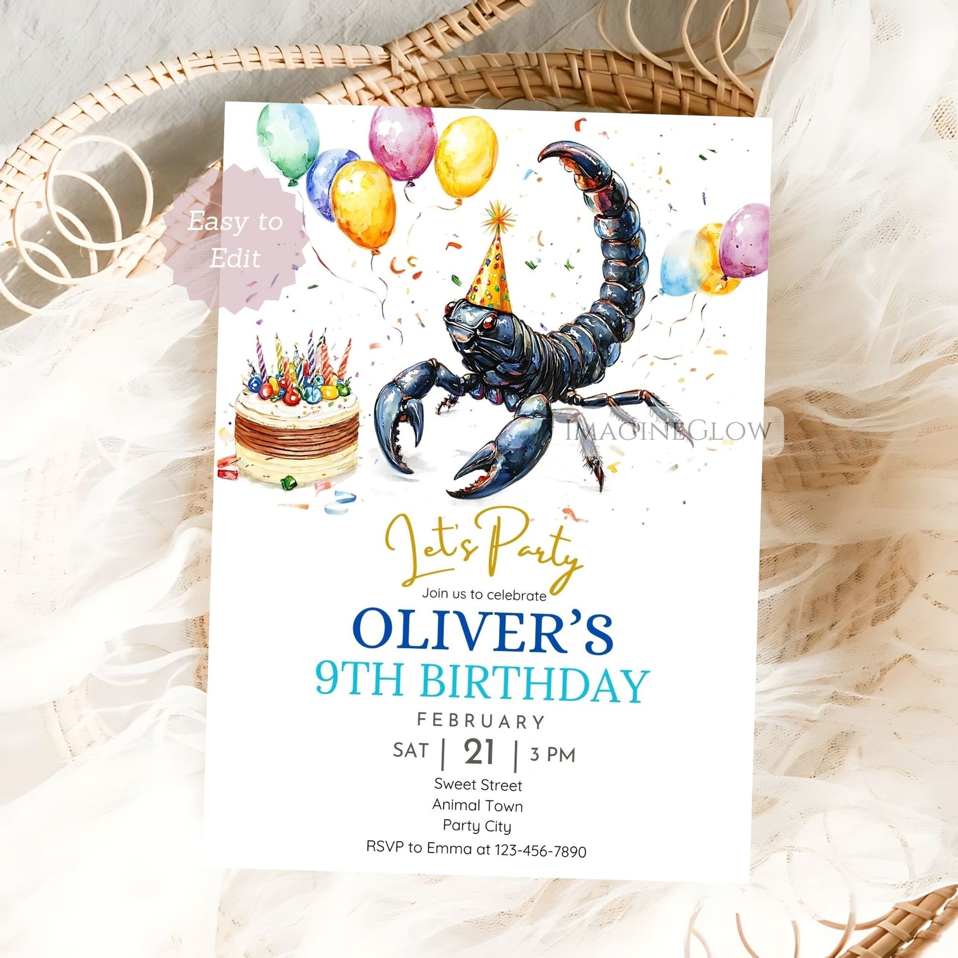 Editable bug-themed birthday party invite
