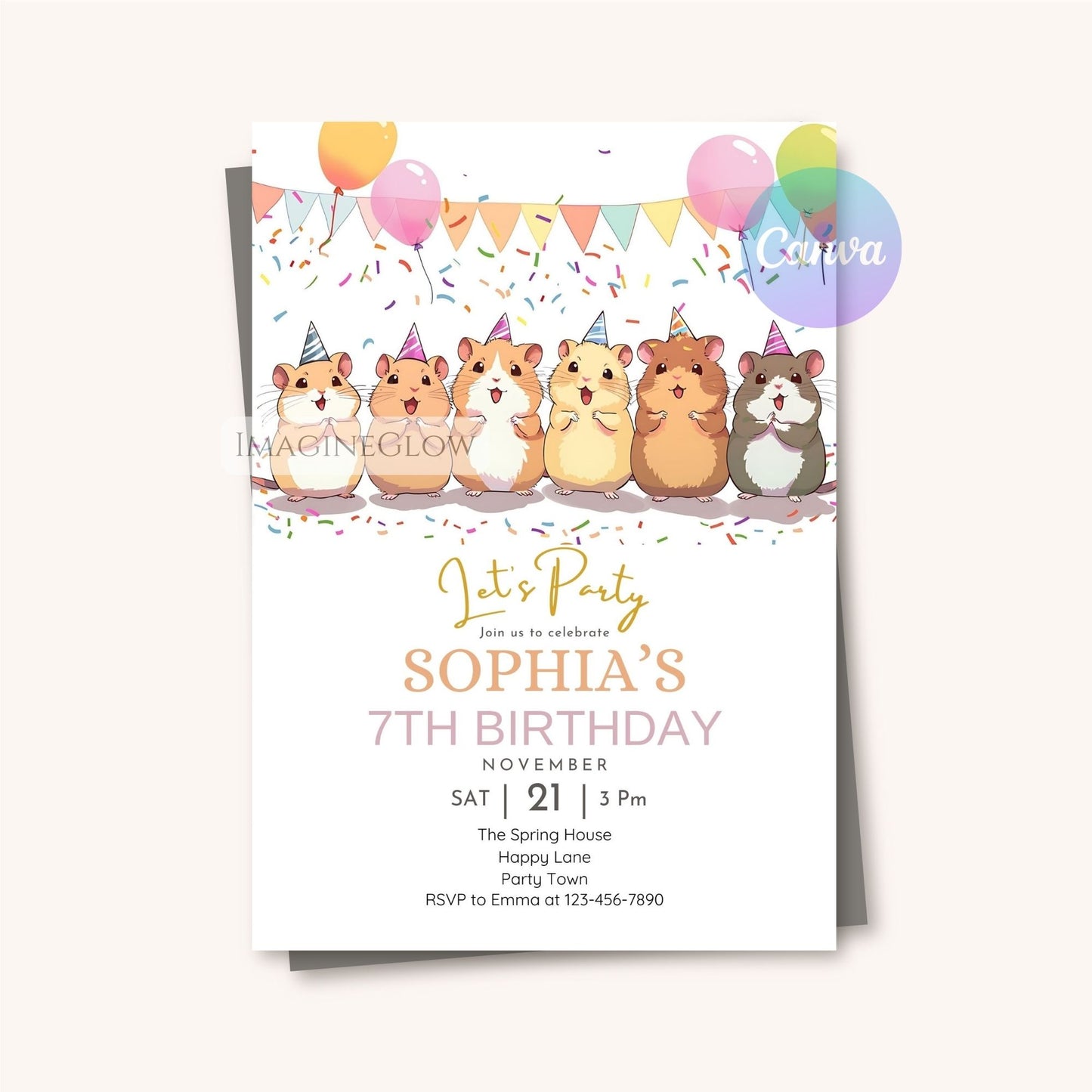 Digital hamster birthday party card

