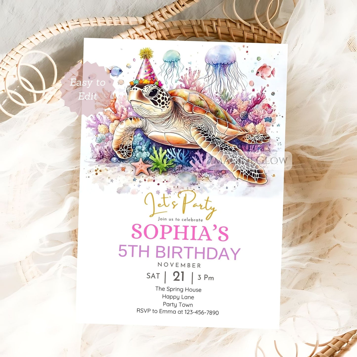 Sea turtle party invite for kids
