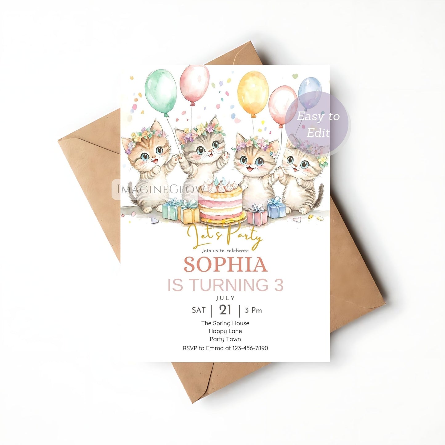 Purrfect kitten birthday invitation
Kitten lovers birthday party invite
