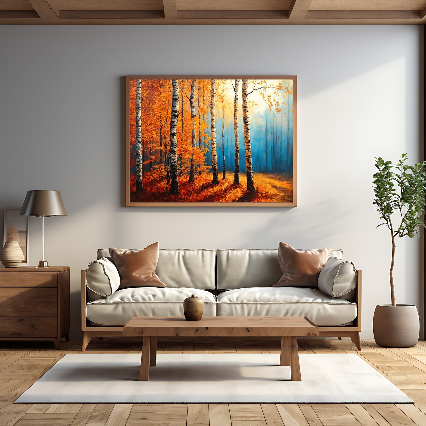 Vibrant fall forest art to enhance autumn-themed interiors