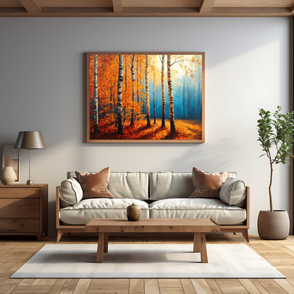 Vibrant fall forest art to enhance autumn-themed interiors