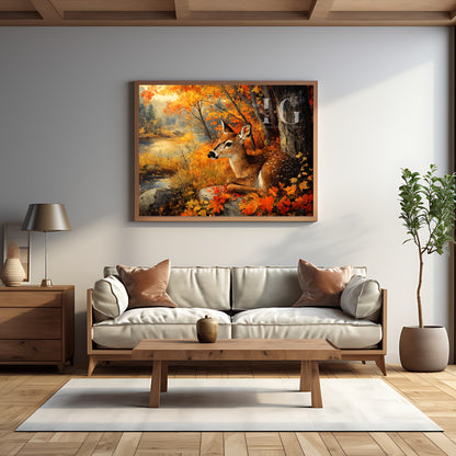 Beautiful wall art featuring a majestic deer among colorful foliage