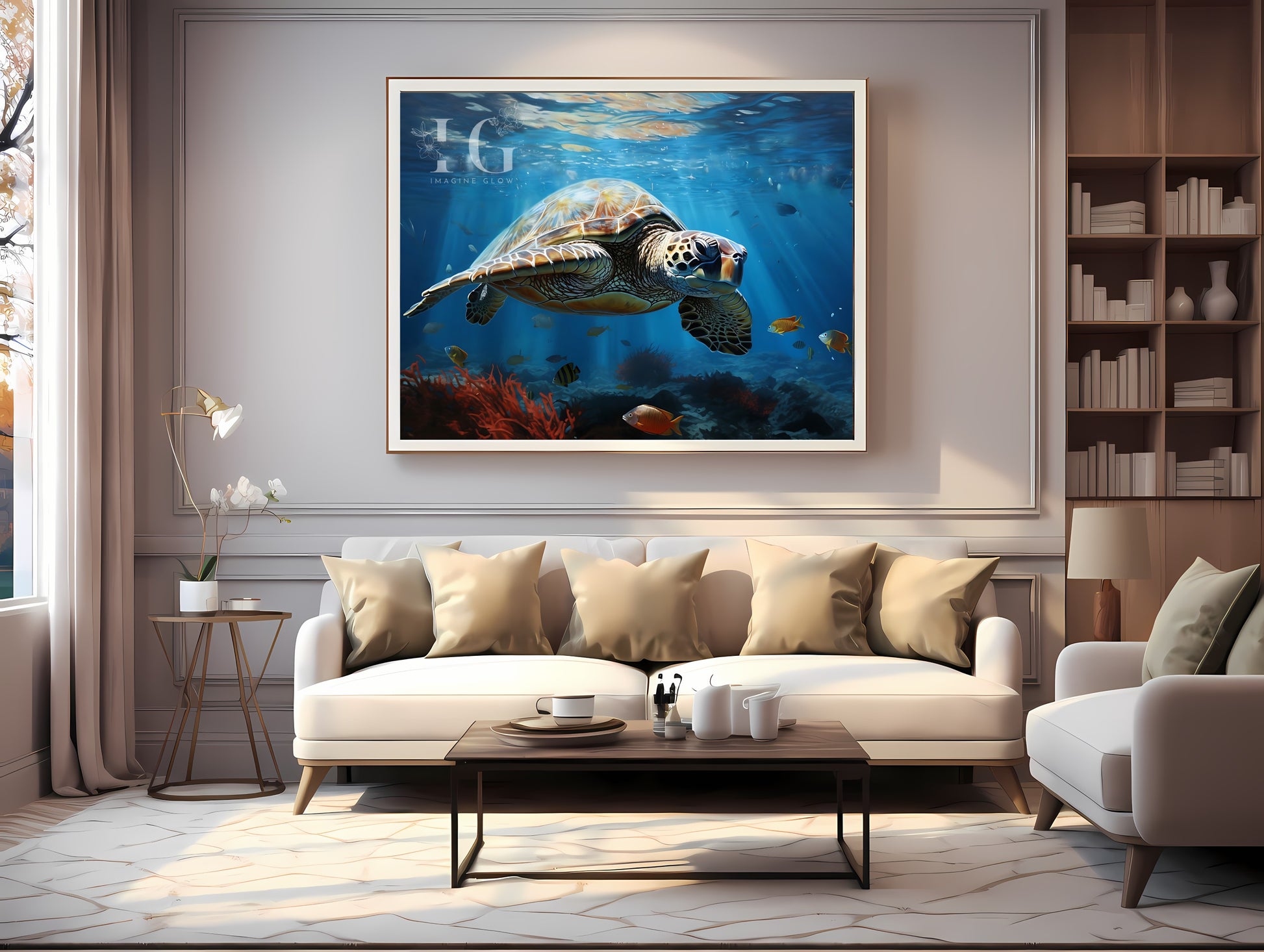 Ocean-themed sea turtle illustration for kids room