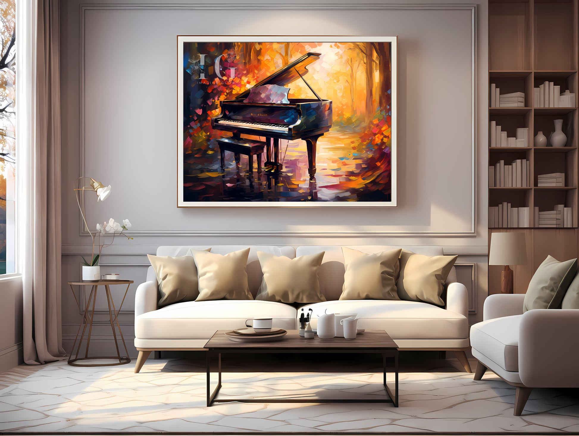 Classic piano-themed decor ideal for musicians’ spaces