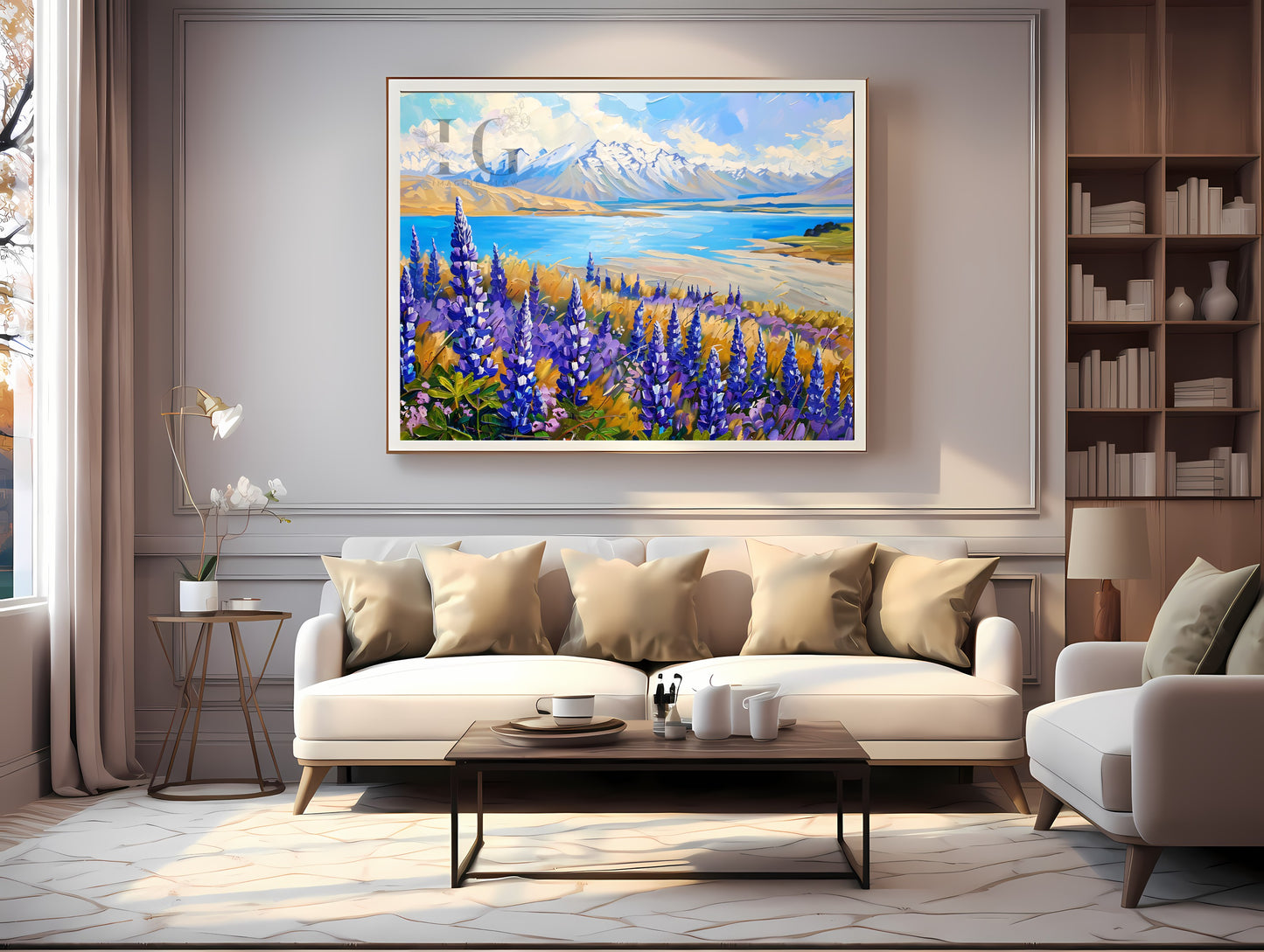 Scenic lupine flowers in a field, perfect for wall art