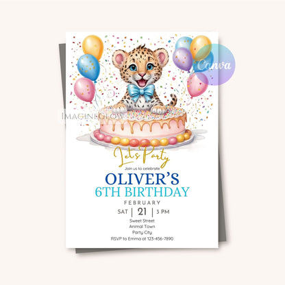 Digital editable leopard birthday invite for boys
