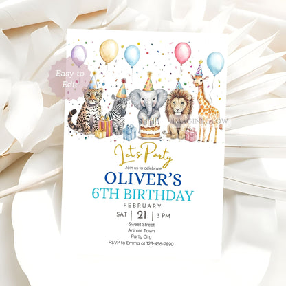 Safari baby birthday invite editable template
