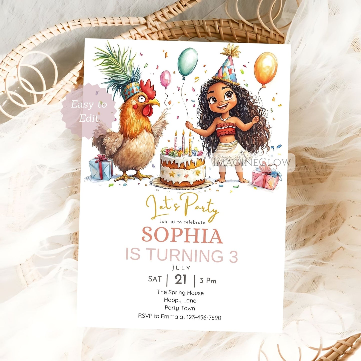 Beach party invite with rooster
