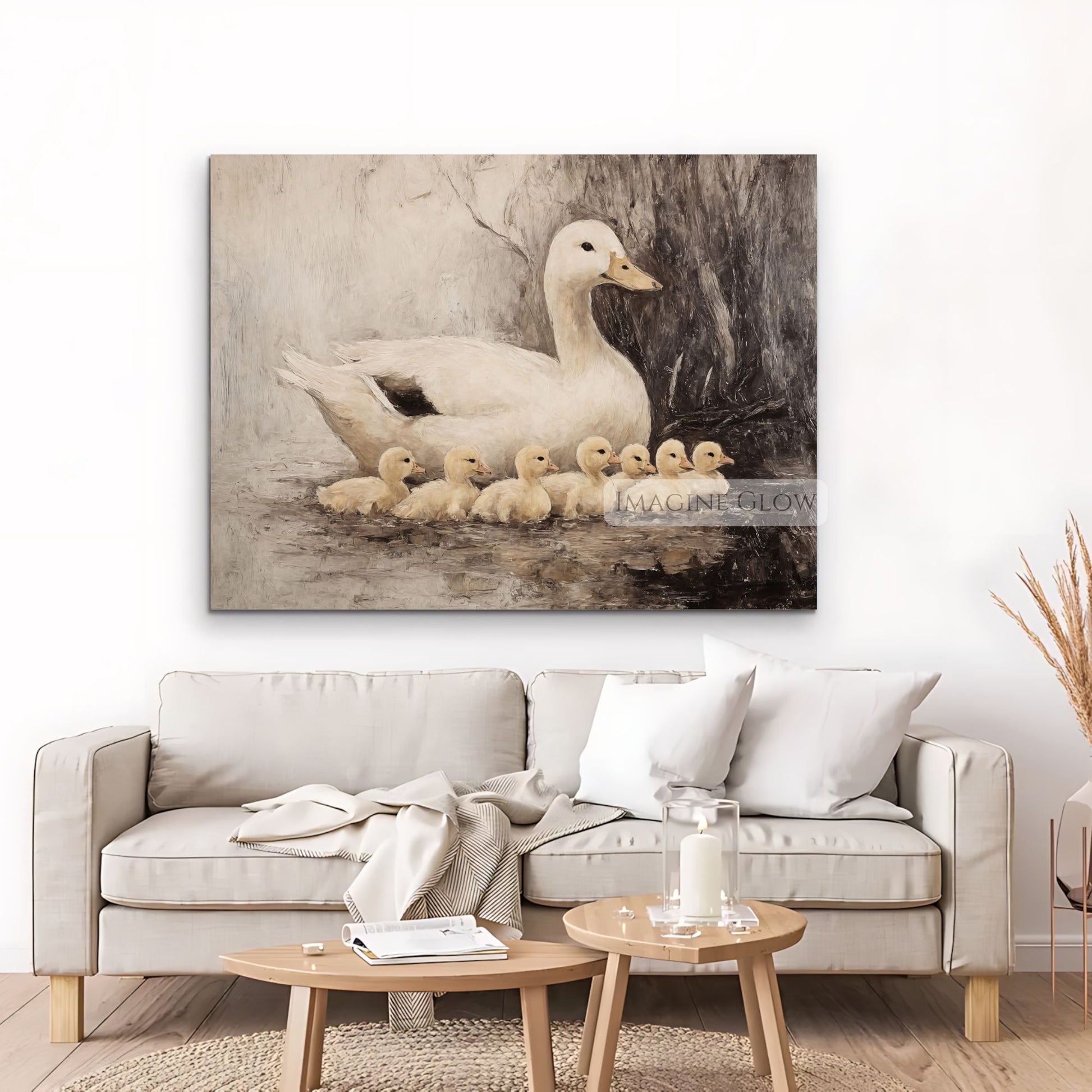 Farmhouse art featuring ducks and ducklings
