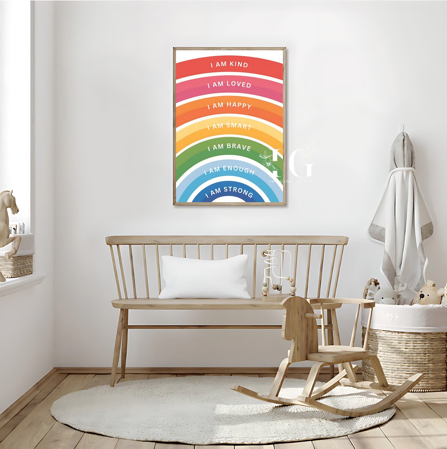 Uplifting rainbow affirmations print for children's room decor