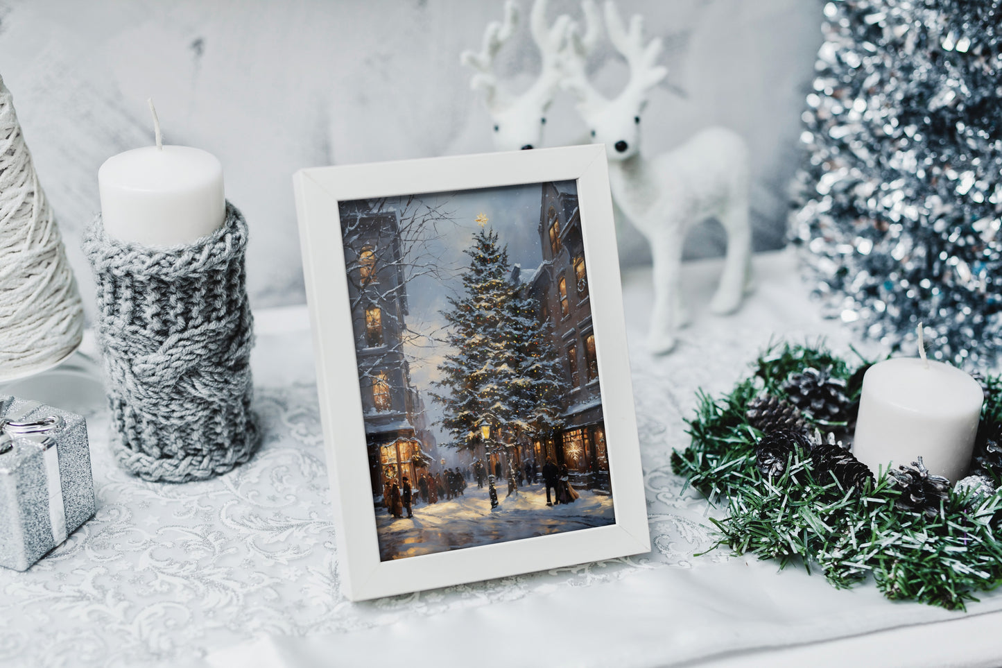 Printable Christmas street art, perfect for adding warmth and festive charm to your home.