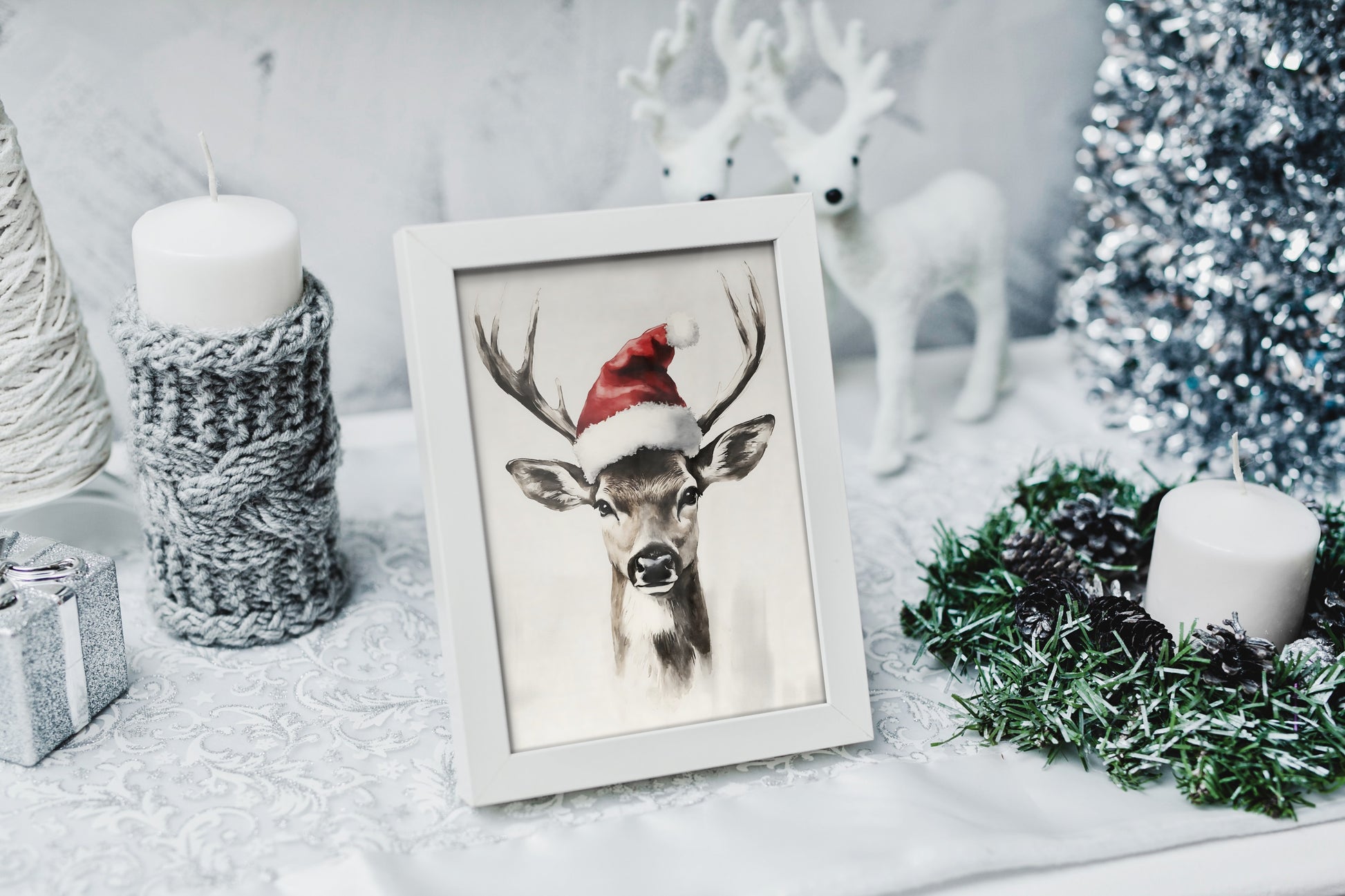 Winter-themed reindeer artwork, perfect for enhancing Christmas home decor.