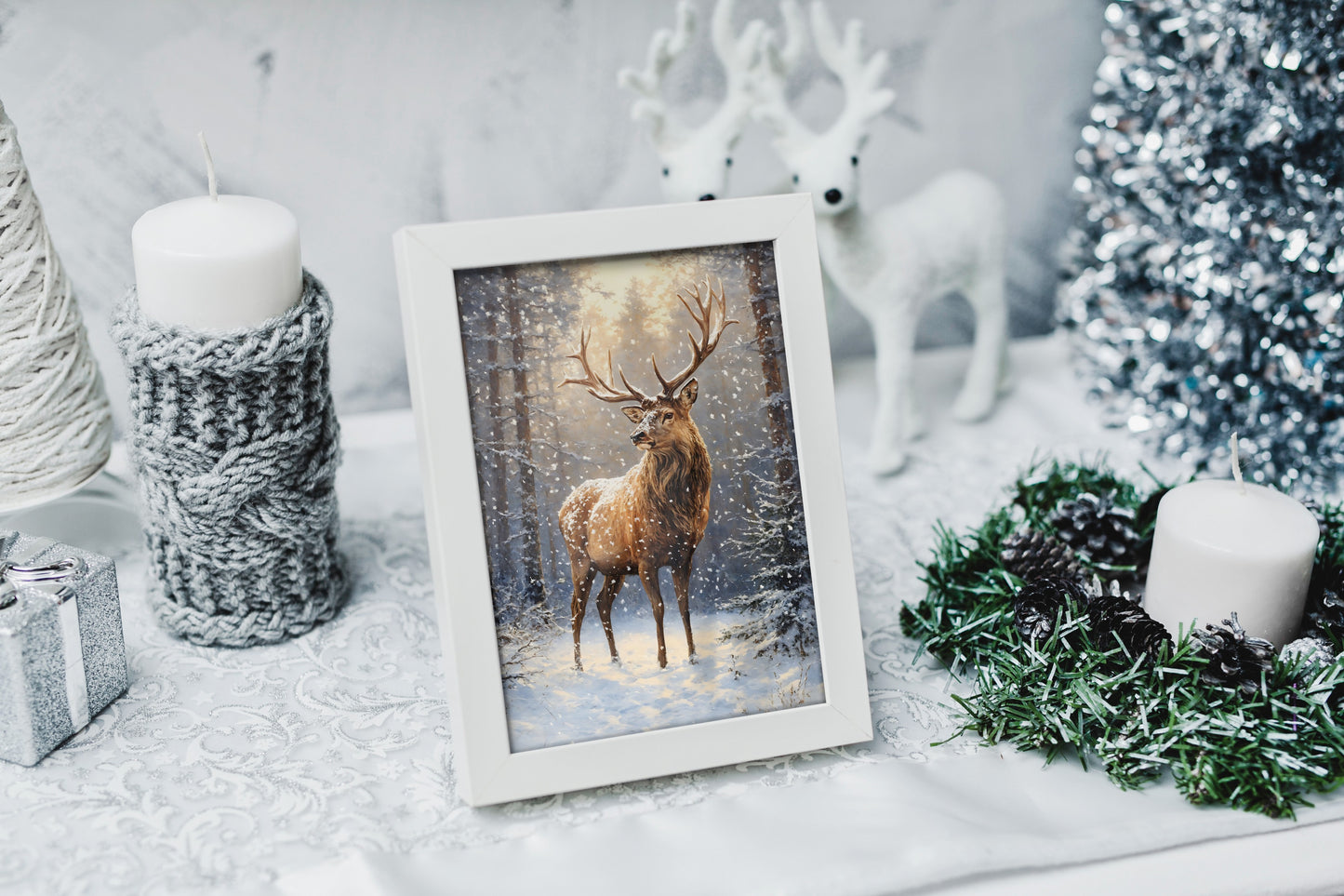 Reindeer in snowy landscape wall art for adding holiday magic