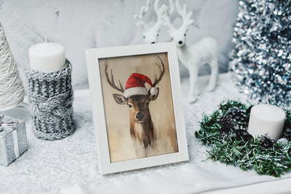 Christmas-themed reindeer wall art, great for creating a serene holiday atmosphere.