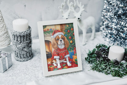 Festive wall art featuring a Cavalier King Charles Spaniel Dog for Christmas decorations.