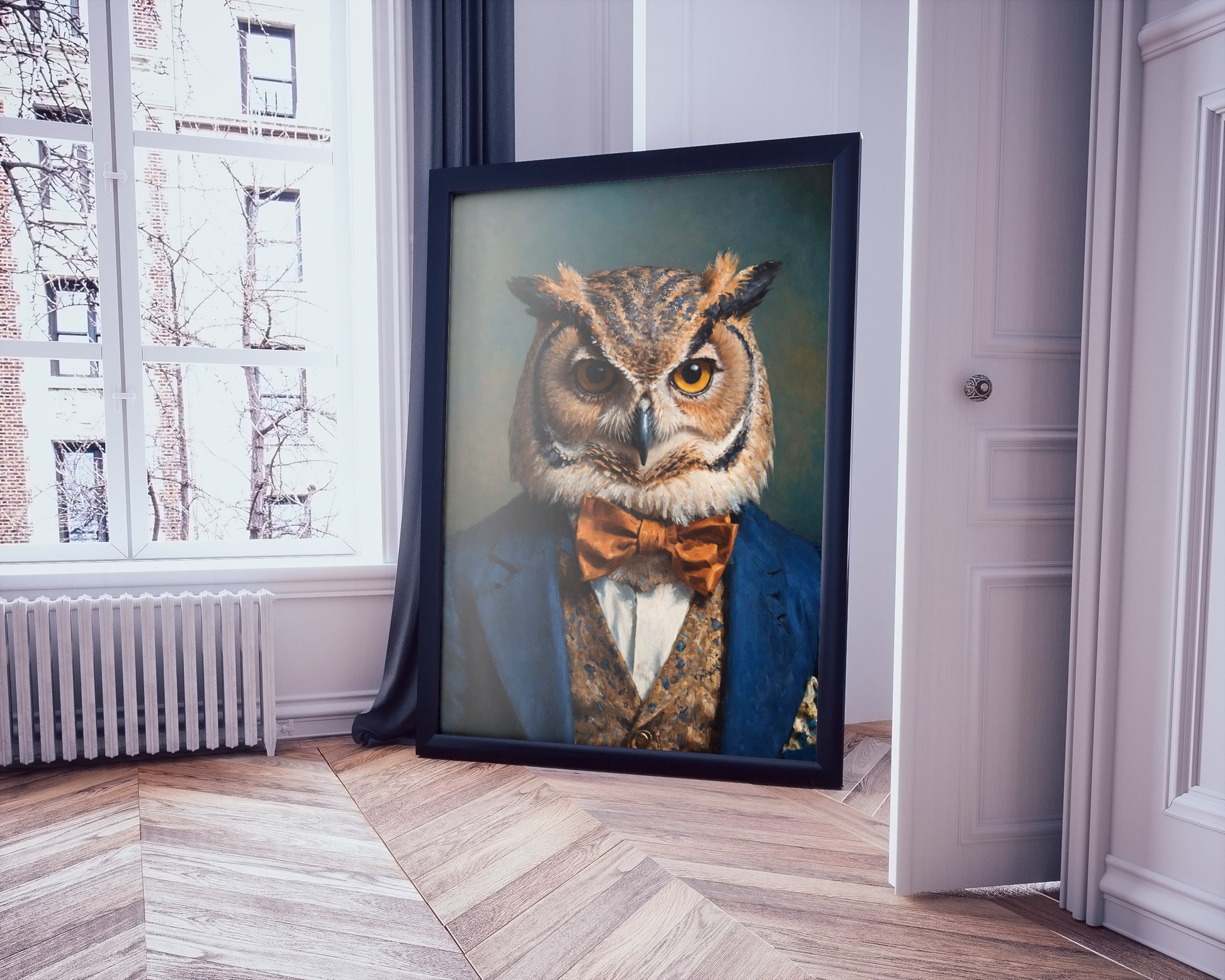 Elegant owl illustration in classic Victorian art style