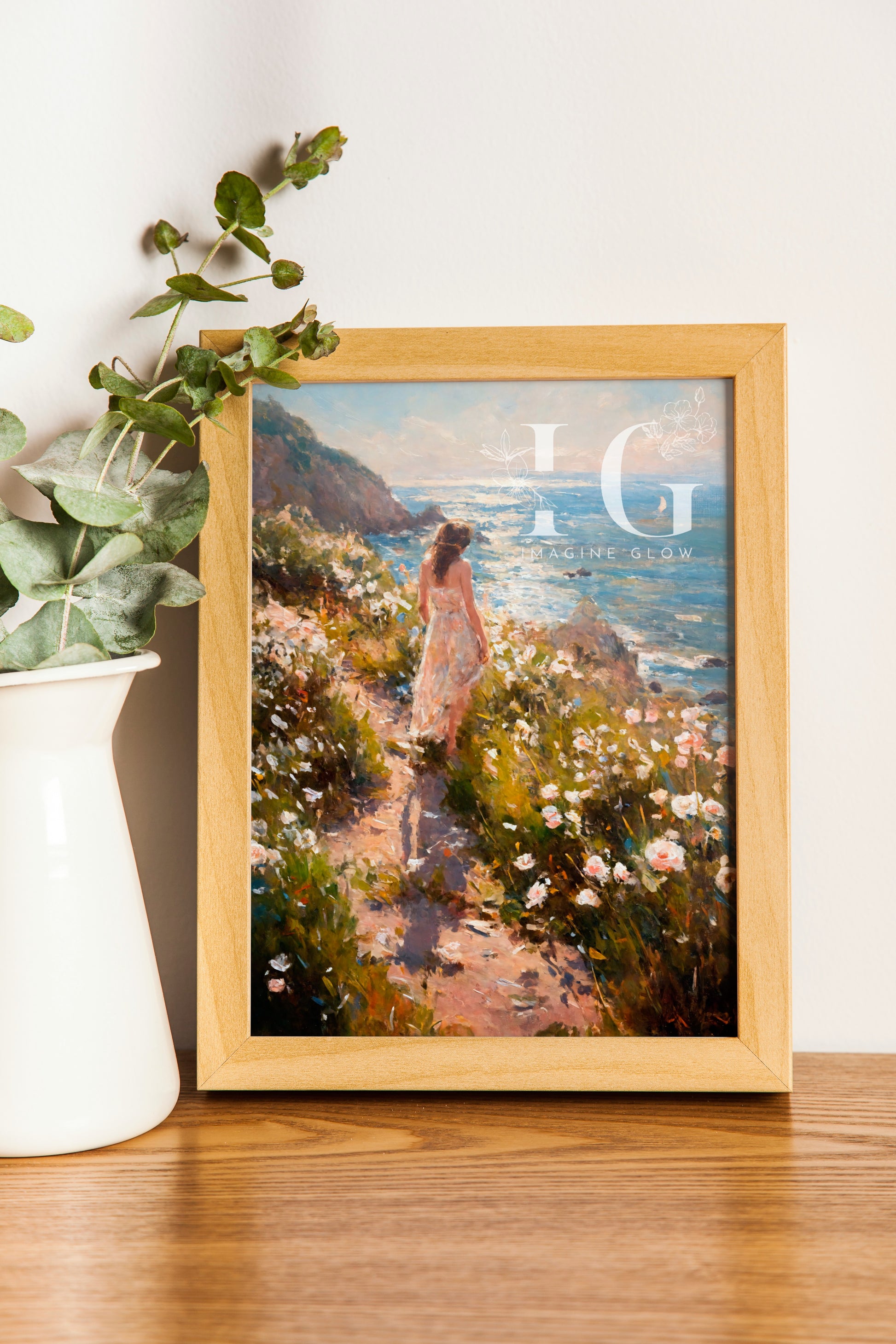 Classic wall decor featuring a woman walking in nature