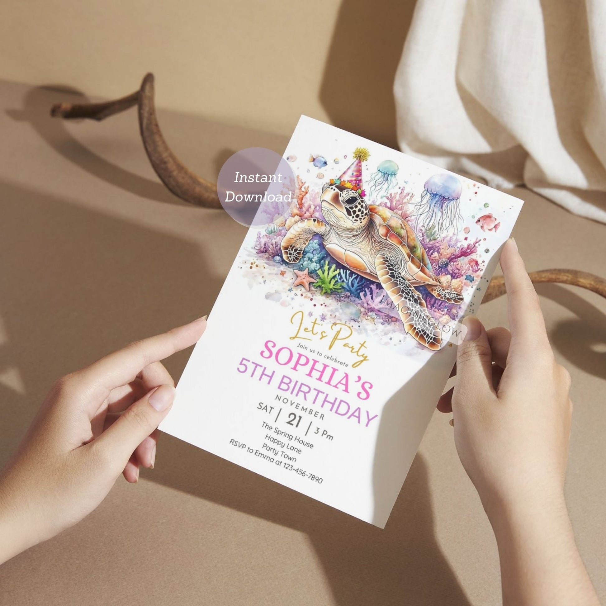 Digital turtle birthday party invitation
Turtle and ocean themed party design
