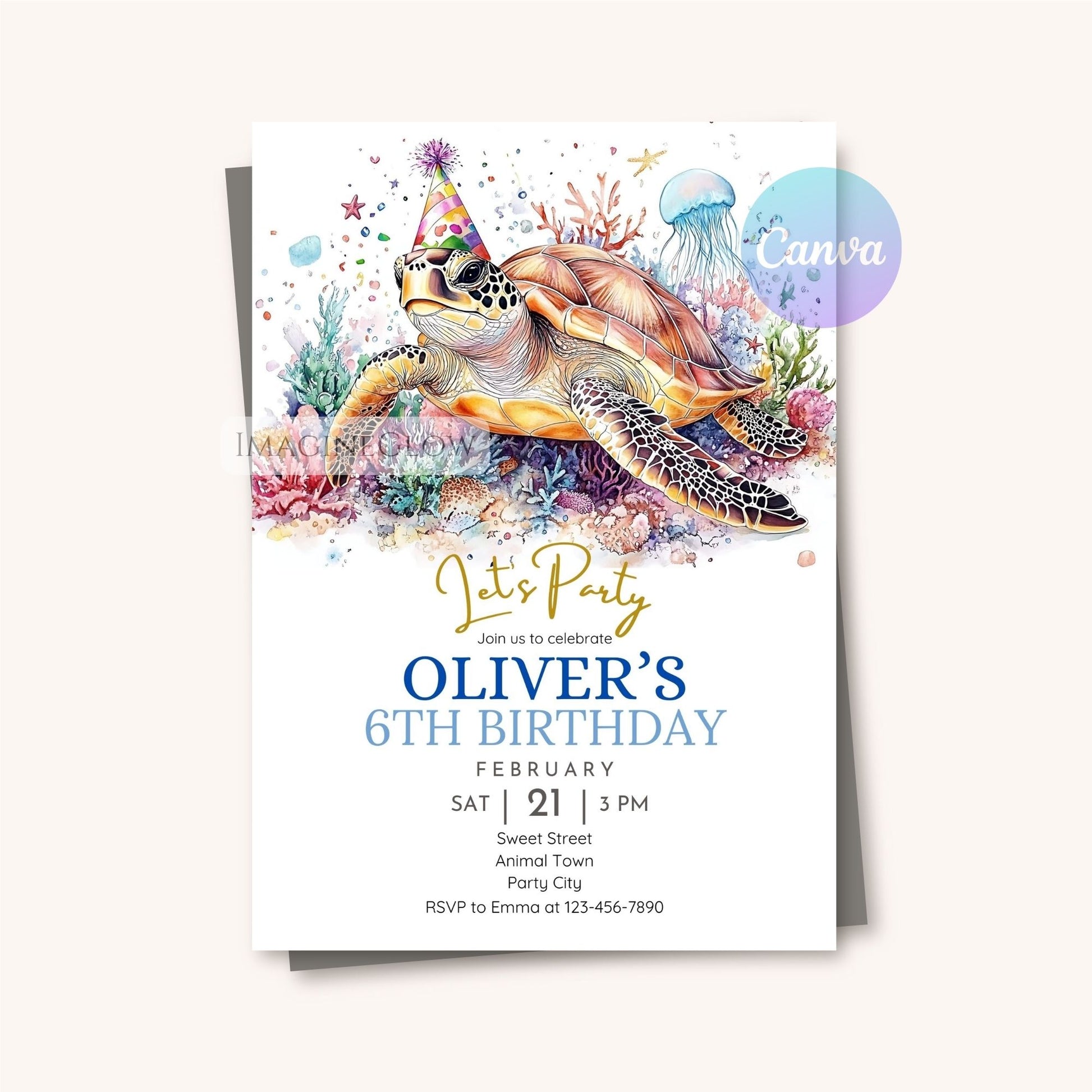 Sea turtle themed birthday card
Printable turtle ocean party invite
