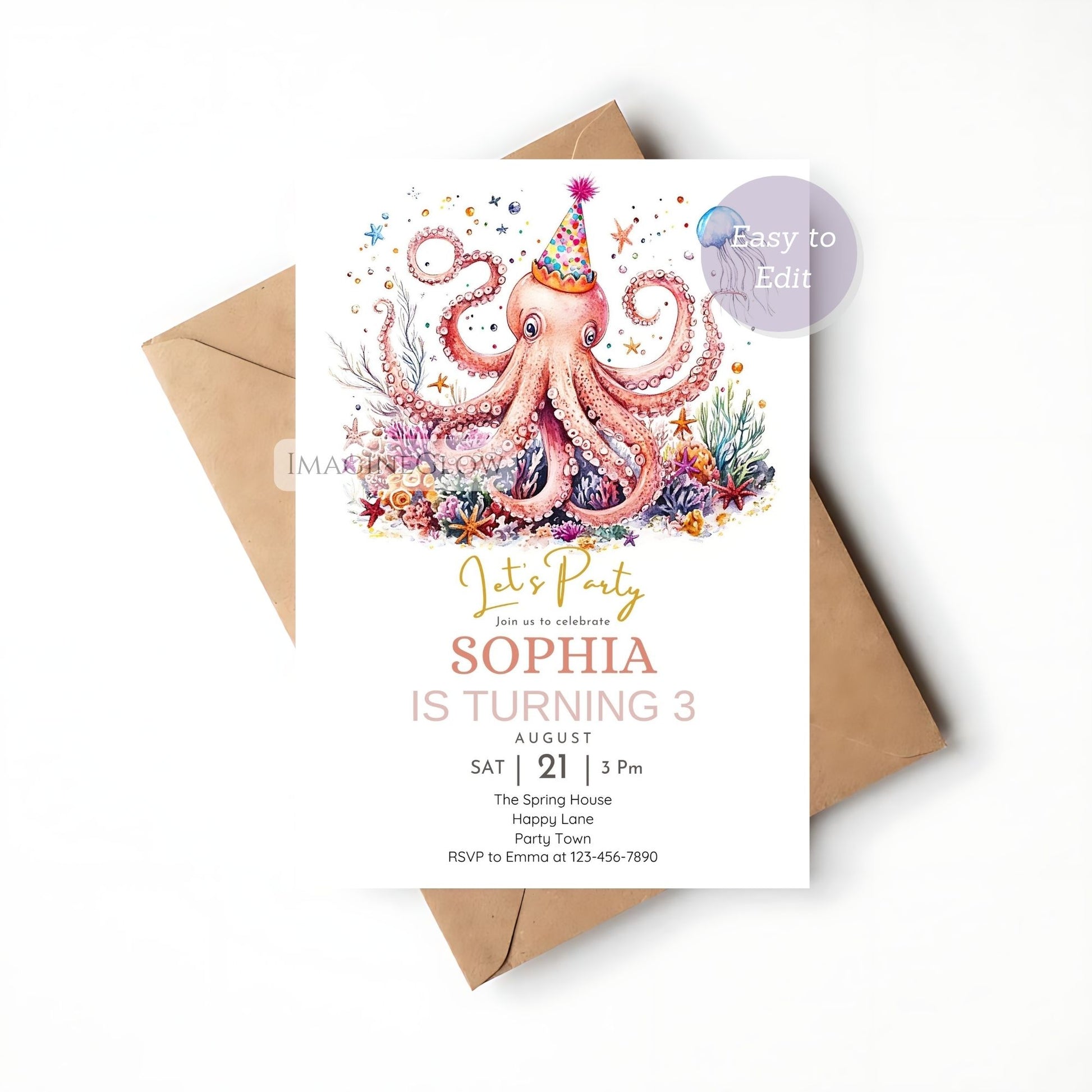 Under the sea themed kids birthday invite

