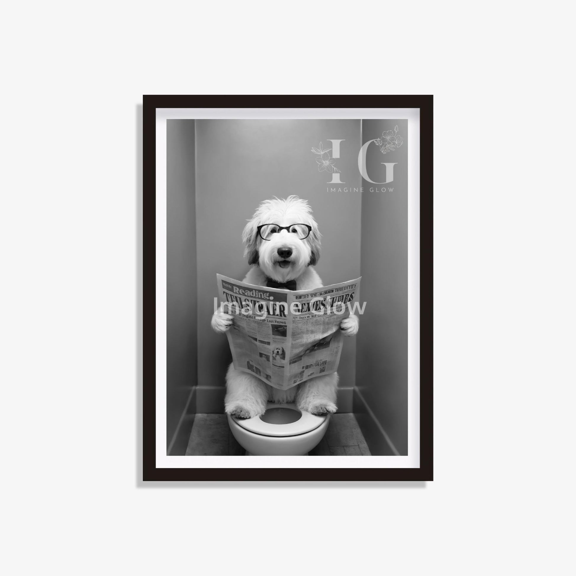 Old English Sheepdog in toilet printable with a funny dog illustration
