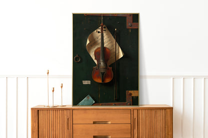 Timeless wall art featuring an old violin for musical ambiance