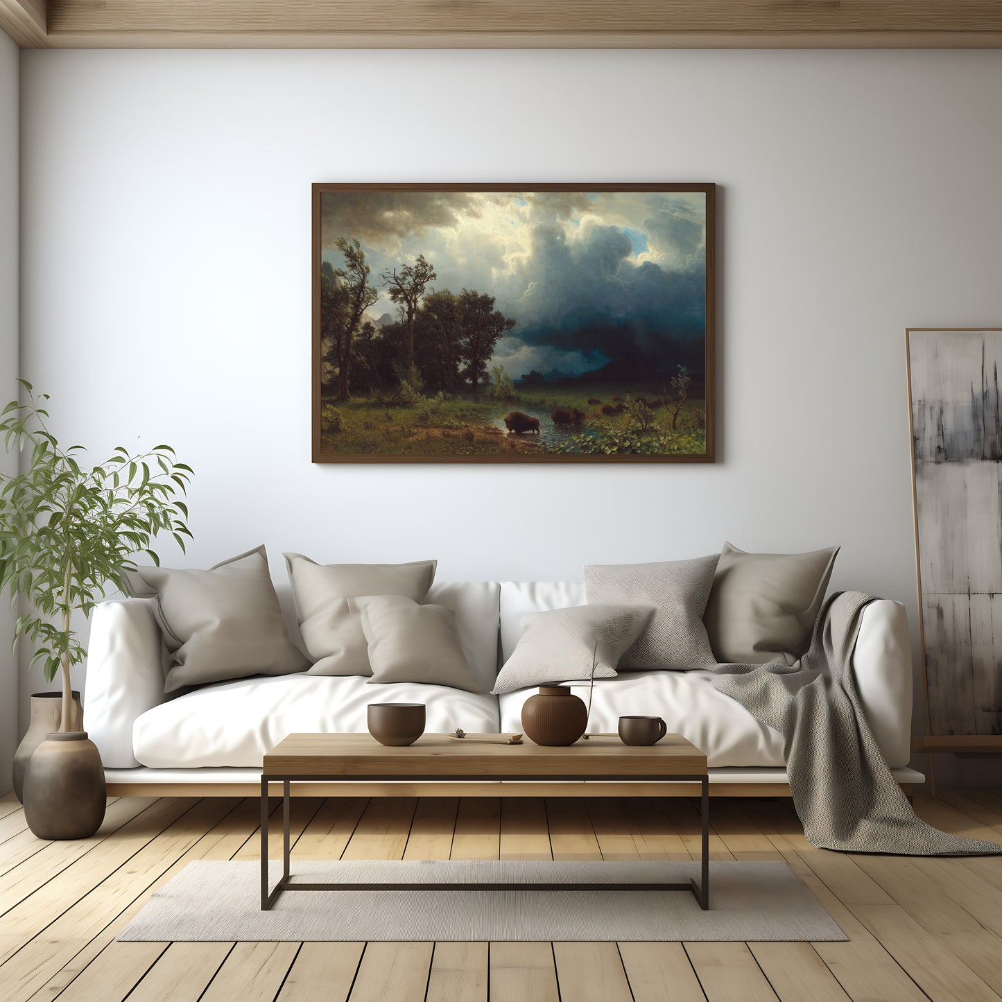 Buffalo Crossing the River Painting – Antique Printable Wall Decor