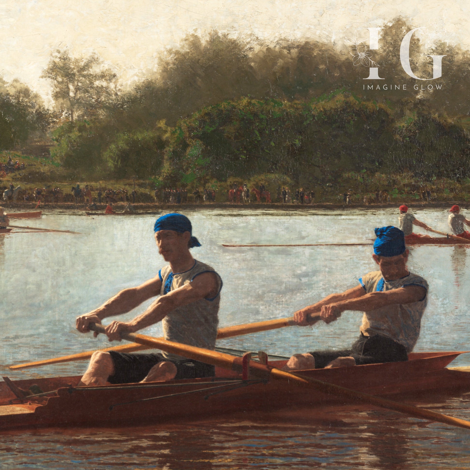 19th-century antique painting of The Biglin Brothers rowing race