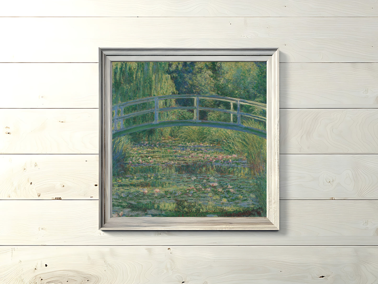 Nostalgic landscape art of a water lily pond for home decor