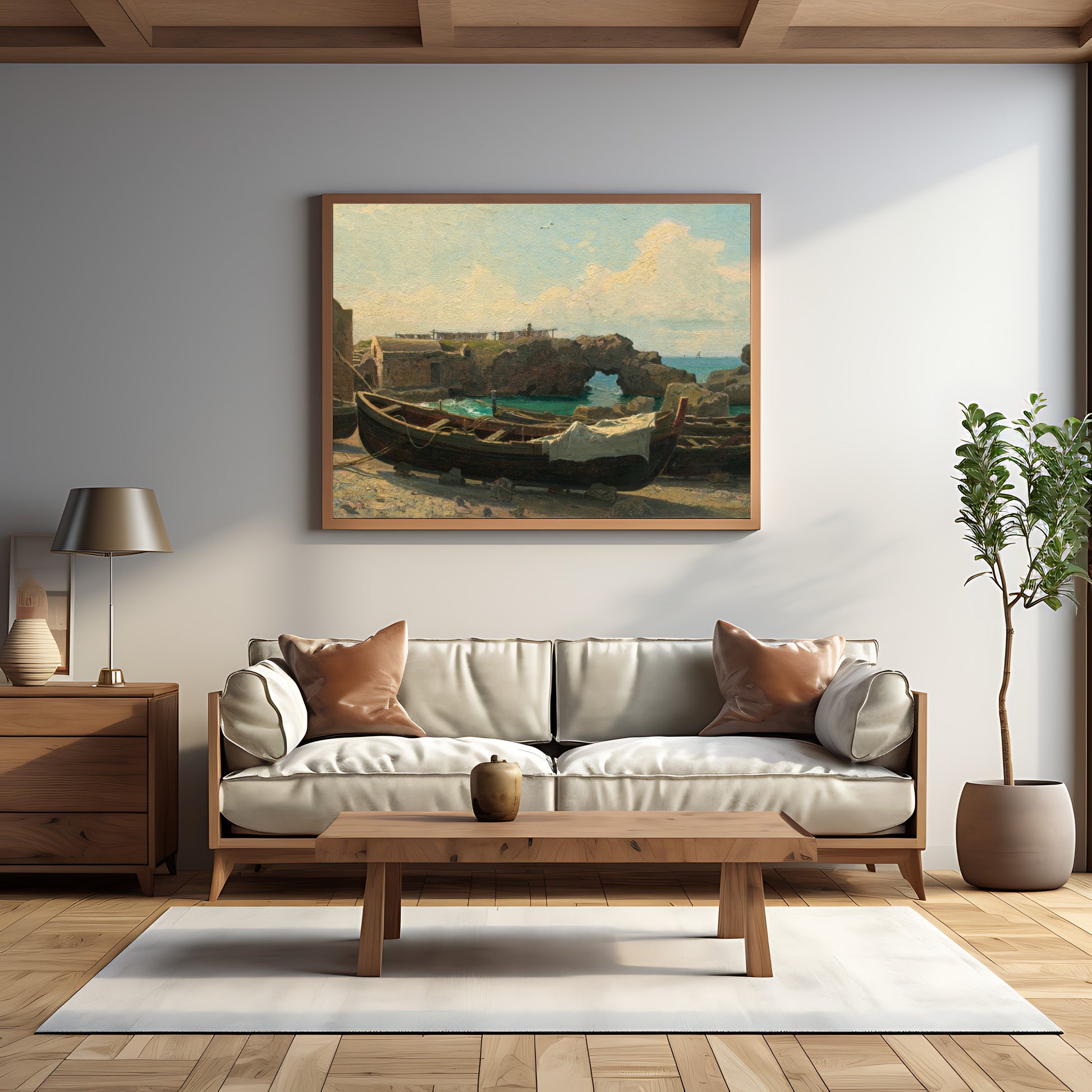 Timeless vintage boat artwork for maritime-inspired spaces