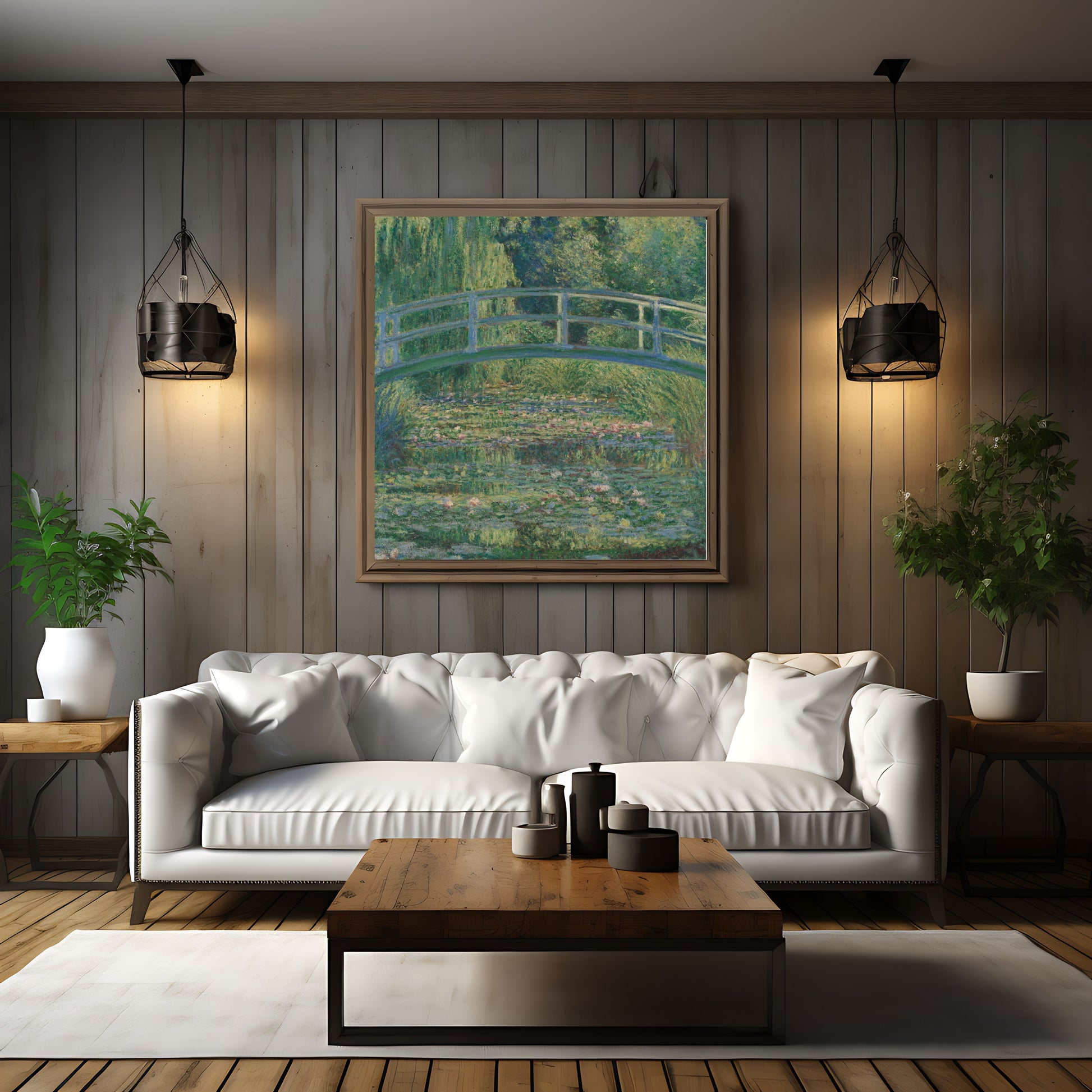 Nostalgic landscape art of a water lily pond for home decor