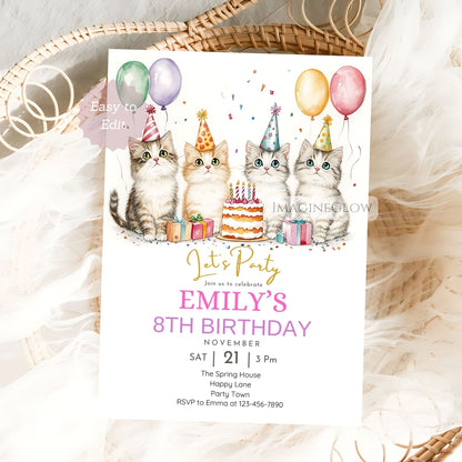 Whimsical kitten birthday card for cat lovers
Meow theme birthday invitation with cute design
