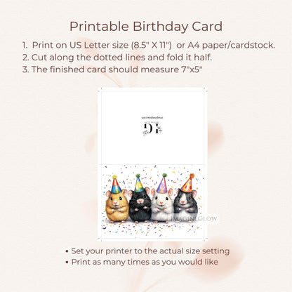 Printable hamster birthday card
Small pet birthday card
Rodent birthday greeting card
Adorable hamster card
Pet lover birthday card
Hamster party invitation card
Fun hamster birthday printable
Animal birthday card